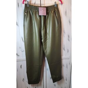 Maverick The Collection Olive Green Jogger Faux Leather Jogger Pants